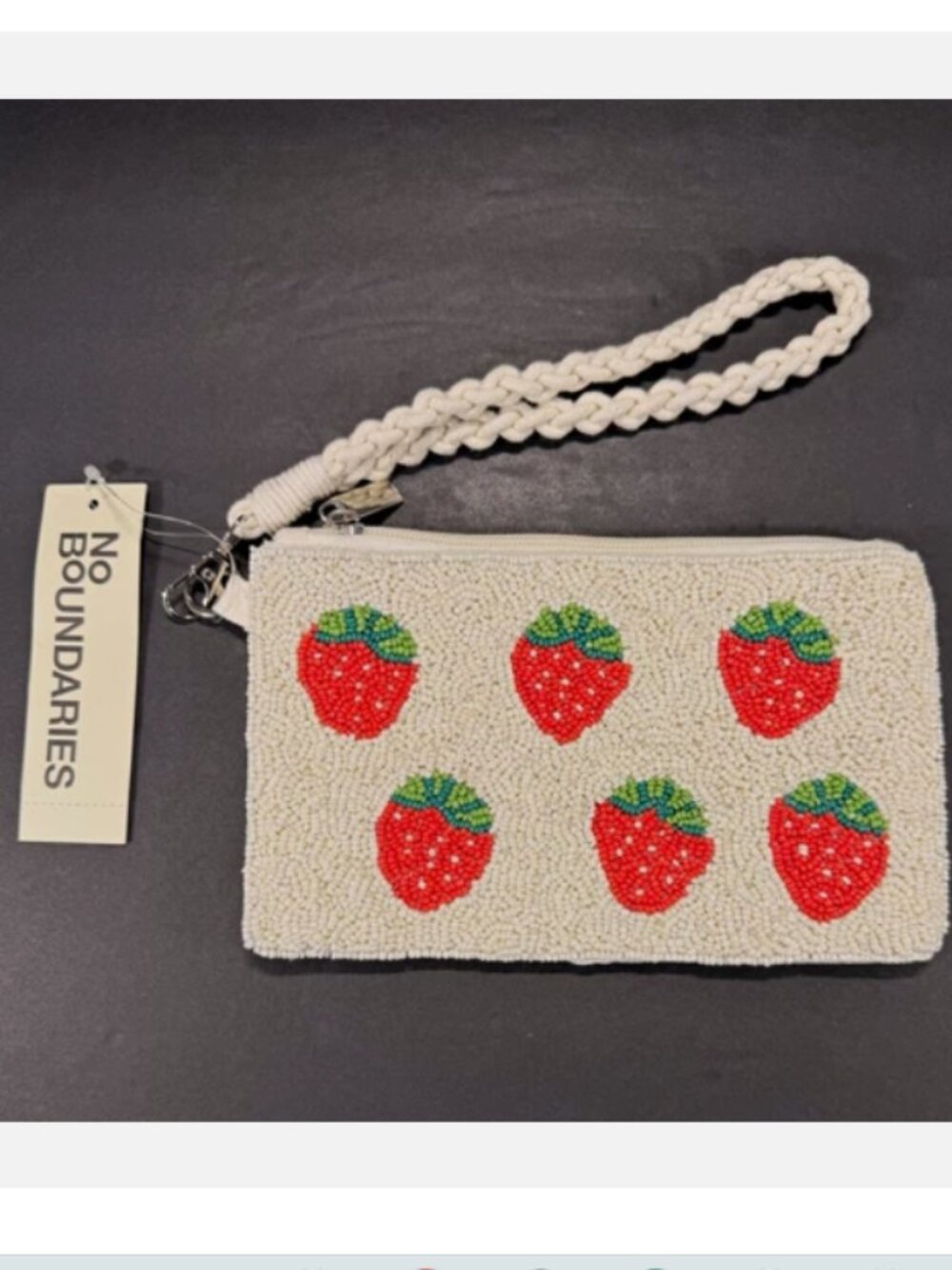 No Boundaries Beaded Strawberry Zip Wristlet NWT